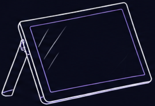 Landscape Raspberry Pi touchscreen with its left kickstand visible